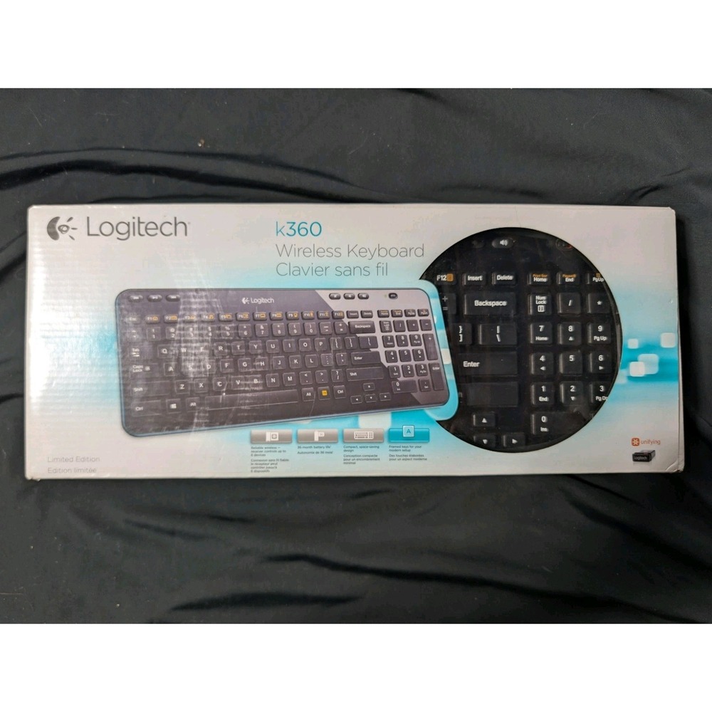 Logitech K360 Wireless Keyboard with USB Unifying Receiver and Box